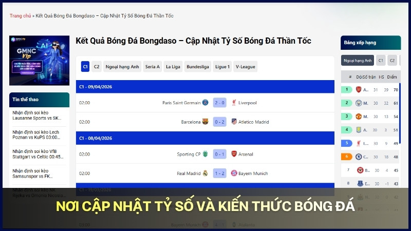 Nơi cập nhật tỷ số và kiến thức bóng đá